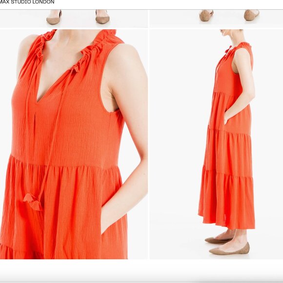 Max Studio Sleeveless Red Tiered Dress sz XS - Flowy Maxi Tiered Ruffle Dress - Picture 11 of 11